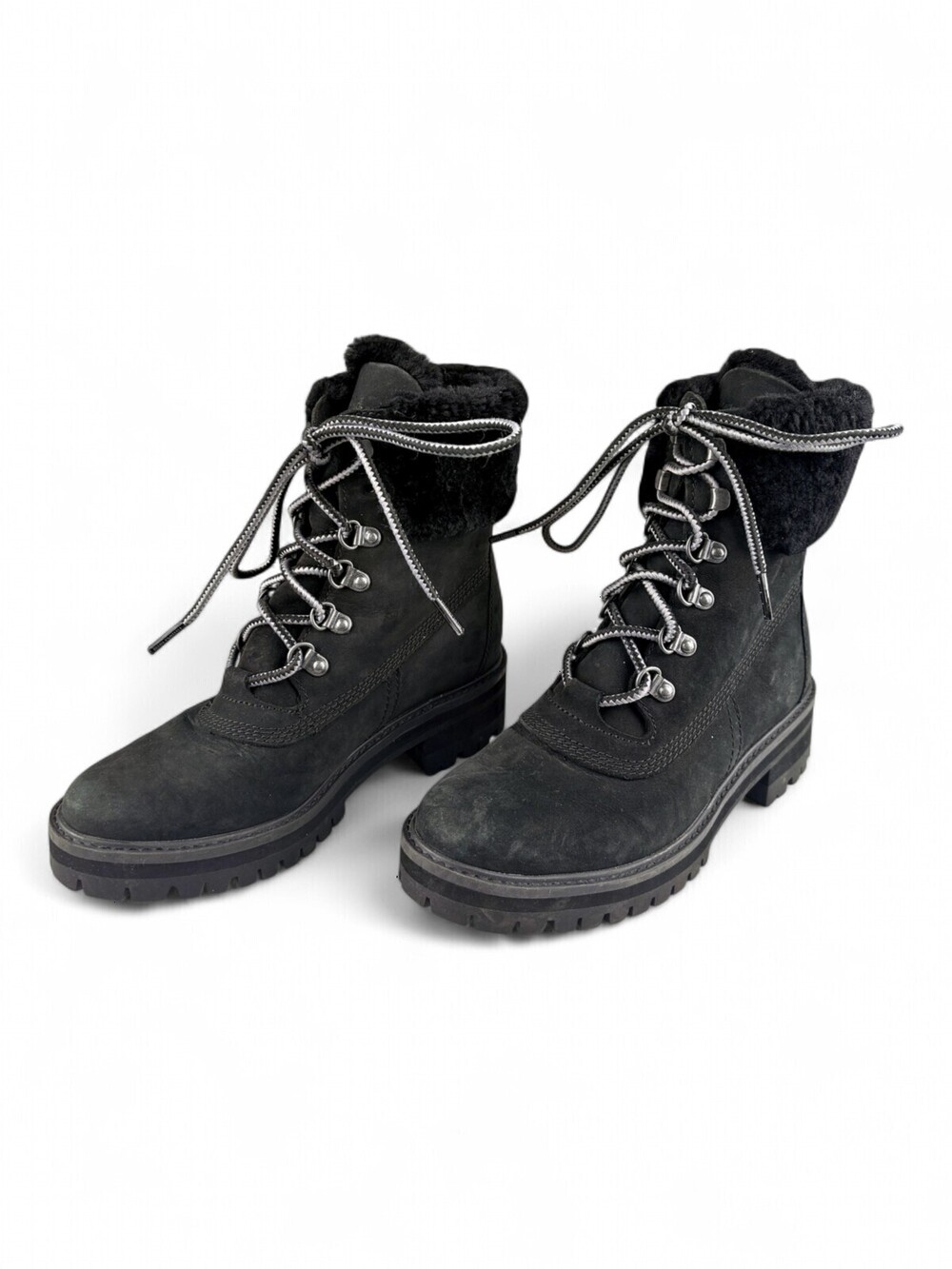 Timberland Women's Black Shearling-Lined Lug Heeled Boots Sz 6